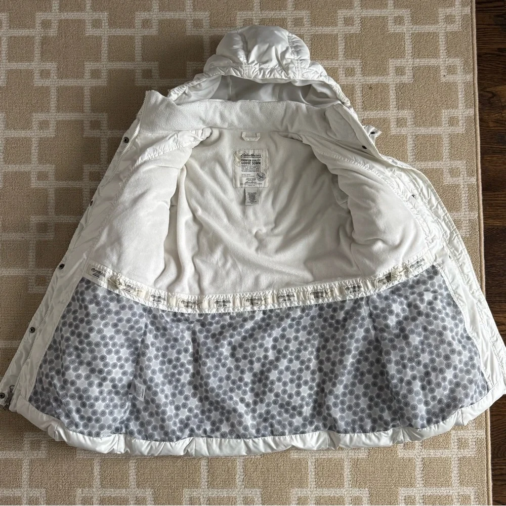 Eddie Bauer Goose Down Hooded Puffer Jacket White Warm Winter Coat Small
